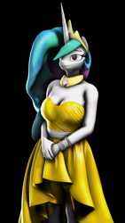 Size: 1216x2160 | Tagged: safe, artist:litterpaws, derpibooru exclusive, princess celestia, anthro, g4, 3d, breasts, busty princess celestia, clothes, dress, female, hands in lap, source filmmaker, wingless, wingless anthro