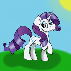 Size: 2048x2048 | Tagged: artist needed, safe, rarity, pony, unicorn, g4, day, female, high res, lidded eyes, mare, raised leg, smiling, solo, sun