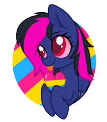 Size: 1045x1200 | Tagged: safe, artist:froyo15sugarblast, oc, oc only, oc:mistic spirit, original species, pegasus, pony, :p, base used, cybernetic eyes, cybernetic pony, cybernetic wings, eye clipping through hair, halfbody, pansexual pride flag, pride, pride flag, remake, simple background, solo, tongue out, white background, wings