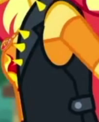 Size: 1920x2352 | Tagged: safe, screencap, sunset shimmer, human, equestria girls, equestria girls series, g4, so much more to me, boobshot, breasts, clothes, cropped, cutie mark, cutie mark on clothes, female, geode of empathy, jacket, leather, leather jacket, magical geodes, pictures of chests, solo