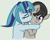 Size: 493x395 | Tagged: safe, artist:jadeharmony, octavia melody, sonata dusk, g4, cheek kiss, cute, duo, duo female, female, kissing, lesbian, octavia is not amused, shipping, sonatabetes, sontavia, unamused