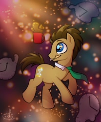Size: 1102x1334 | Tagged: safe, artist:lilpinkghost, doctor whooves, time turner, earth pony, pony, g4, clock, coffee, coffee mug, male, mouth hold, mug, pencil, solo, stallion