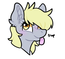 Size: 743x685 | Tagged: safe, artist:yourpennypal, derpy hooves, pegasus, pony, g4, :p, blushing, bust, cute, derpabetes, ear fluff, female, looking at you, portrait, raspberry, simple background, solo, tongue out, transparent background