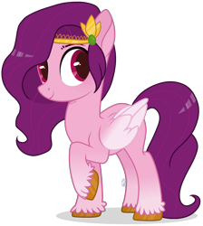 Size: 1716x1912 | Tagged: safe, artist:brushprism, artist:teepew, pipp petals, pegasus, pony, g4, g5, adorapipp, base used, cute, female, g5 to g4, mare, pink, raised hoof, red eyes, red-eyed pipp, simple background, smiling, solo, transparent background, unshorn fetlocks