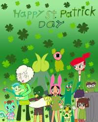 Size: 2540x3176 | Tagged: safe, sandbar, g4, addison (zoophobia), animal crossing, barely pony related, bob's burgers, crossover, dedusmulm, don't hug me i'm scared, foster's home for imaginary friends, frankie foster, green, gumby, high res, holiday, hylics, lisa loud, louise belcher, lyman (animal crossing), male, mint (animal crossing), oscar the grouch, robin crowe, saint patrick's day, sesame street, the loud house, tyro, zoophobia