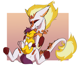 Size: 4511x3821 | Tagged: safe, artist:beardie, daybreaker, oc, oc:yellow jack, draconequus, pegasus, pony, g4, butt, dock, draconequified, eyes closed, holding a pony, hug, licking, pegasus oc, plot, sitting, smiling, snuggling, species swap, tongue out, underhoof