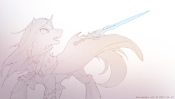 Size: 3000x1687 | Tagged: safe, artist:antiander, pony, armor, arthas menethil, clothes, crossover, lich king, lineart, ponified, solo, warcraft, world of warcraft