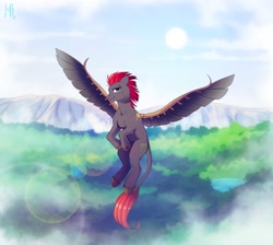 Size: 1675x1500 | Tagged: safe, artist:margony, oc, oc only, oc:tan-dreamstiller, pony, artificial wings, augmented, leonine tail, solo, wings