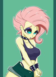 Size: 1049x1461 | Tagged: safe, artist:inkypuso, fluttershy, equestria girls, equestria girls series, g4, the road less scheduled, the road less scheduled: fluttershy, spoiler:eqg series (season 2), breasts, busty fluttershy, choker, chokershy, cleavage, clothes, female, flutterpunk, metalshy, panties, shorts, solo, spiked choker, tank top, thong, underwear