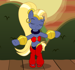 Size: 2184x2030 | Tagged: safe, artist:badumsquish, derpibooru exclusive, star tracker, earth pony, genie, pony, g4, once upon a zeppelin, adorasexy, belly, belly button, belly dance, belly dancer, bipedal, bra, clothes, collar, cosplay, costume, crossdressing, crossover, crossplay, cute, dancing, ear piercing, earring, eyes closed, femboy, freckles, harem outfit, high res, jewelry, long hair, male, pants, piercing, ponytail, sexy, shantae, shantae (character), shantae and the seven sirens, shoes, show accurate, smiling, solo, stage, starcrossed, tiara, trackerbetes, underwear