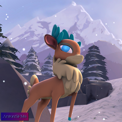 Size: 979x979 | Tagged: safe, alternate version, artist:antonsfms, velvet (tfh), deer, them's fightin' herds, 3d, community related, cropped, female, koth viaduct, mountain, snow, solo, source filmmaker, watermark