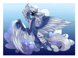 Size: 999x749 | Tagged: safe, artist:moshi.poni, oc, oc only, pegasus, pony, abstract background, coat markings, colored, eyelashes, female, flying, mare, pegasus oc, smiling, socks (coat markings), solo, two toned wings, wings