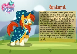 Size: 3014x2102 | Tagged: safe, artist:aleximusprime, sunburst, pony, unicorn, flurry heart's story, g4, alternate hairstyle, beard, cape, character card, clothes, facial hair, glasses, hat, high res, male, older, older sunburst, stallion, sunburst the bearded, wizard hat