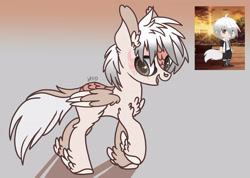 Size: 2286x1628 | Tagged: safe, artist:caramelbolt24, human, kirin, pony, winged kirin, abstract background, chest fluff, clothes, duo, ear fluff, feathered fetlocks, gacha life, kirin-ified, open mouth, ponified, raised hoof, species swap