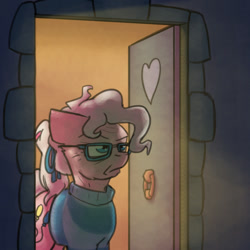 Size: 800x800 | Tagged: safe, artist:captainhoers, pinkie pie, earth pony, pony, the sunjackers, g4, angry, clothes, cyberpunk, elderly, female, mare, older, older pinkie pie, pinkie pie is not amused, sad, sweater, unamused