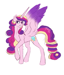 Size: 917x1072 | Tagged: safe, artist:skruxghost, princess cadance, alicorn, pony, g4, cutie mark, female, horn, raised hoof, simple background, solo, spread wings, white background, wings