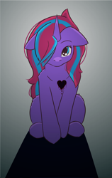 Size: 3801x6000 | Tagged: safe, artist:morrigun, pony, unicorn, backlighting, female, heart, horn, looking at you, mare, simple background, sitting