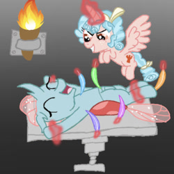 Size: 567x567 | Tagged: safe, artist:princessdestiny200i, cozy glow, ocellus, alicorn, changedling, changeling, pony, g4, alicornified, bondage, cozycorn, cute, diaocelles, duo, evil smile, eyes closed, female, fetish, filly, flying, glowing horn, grin, hoof fetish, hoof tickling, horn, laughing, levitation, magic, magical bondage, open mouth, pure concentrated unfiltered evil of the utmost potency, pure unfiltered evil, race swap, smiling, telekinesis, tickle torture, tickling, torch