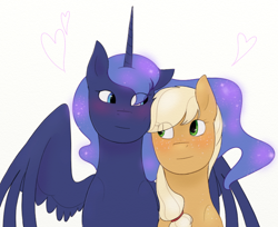 Size: 784x640 | Tagged: safe, artist:amber flicker, applejack, princess luna, pony, g4, female, lesbian, ship:lunajack, shipping