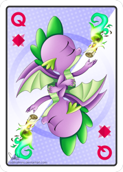 Size: 2143x3000 | Tagged: safe, artist:fadlihalimns, spike, dragon, g4, duality, eyes closed, fire, high res, scroll, winged spike, wings