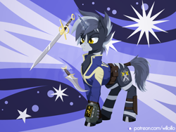Size: 1600x1200 | Tagged: safe, artist:willoillo, oc, oc only, oc:shadow strike, hybrid, pony, unicorn, zony, fallout equestria, dagger, fallout equestria: guardians of the wastes, horn, solo, sword, unicorn oc, weapon, zony oc
