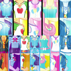 Size: 1920x1920 | Tagged: safe, edit, edited screencap, editor:itsmgh1203, screencap, applejack, fluttershy, pinkie pie, rainbow dash, rarity, sci-twi, sunset shimmer, twilight sparkle, equestria girls, equestria girls series, forgotten friendship, g4, rollercoaster of friendship, belt, boobshot, bowtie, breasts, clothes, cutie mark, cutie mark on clothes, denim skirt, geode of empathy, geode of fauna, geode of shielding, geode of sugar bombs, geode of super speed, geode of super strength, geode of telekinesis, hoodie, humane five, humane seven, humane six, jacket, jewelry, leather, leather jacket, magical geodes, necklace, pictures of chests, rarity peplum dress, skirt, source in the description, tank top, transformation, transformation sequence
