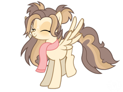 Size: 800x600 | Tagged: safe, artist:flash equestria photography, oc, oc only, oc:caramel puff, pegasus, pony, blushing, brown mane, clothes, commission, freckles, happy, long mane, long tail, pegasus oc, photo, scarf, show accurate, simple background, solo, spread wings, transparent background, vector, wings