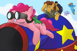 Size: 1772x1181 | Tagged: safe, artist:shacy's pagelings, boneless, cheese sandwich, fluttershy, gummy, pinkie pie, earth pony, pegasus, pony, g4, female, male, party tank, ship:cheesepie, shipping, straight