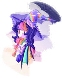 Size: 1280x1599 | Tagged: safe, artist:aledera, oc, oc only, oc:twilight twinkle, bat pony, pony, bust, female, hat, mare, portrait, simple background, solo, tongue out, transparent background, witch hat