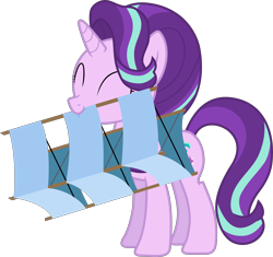 Size: 6385x5995 | Tagged: safe, artist:uigsyvigvusy, starlight glimmer, pony, unicorn, g4, absurd resolution, cute, eyes closed, female, glimmerbetes, kite, mare, mouth hold, simple background, solo, standing, that pony sure does love kites, transparent background, vector