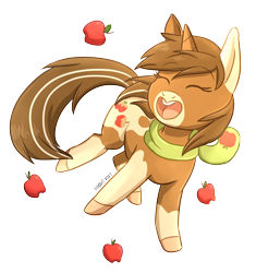 Size: 1256x1336 | Tagged: safe, artist:foxhatart, oc, oc only, oc:sandy apples, pony, unicorn, apple, female, food, mare, simple background, solo, transparent background