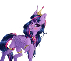 Size: 4000x3423 | Tagged: safe, artist:sugarypolecat, twilight sparkle, alicorn, pony, g4, blushing, crown, hoof polish, horn, jewelry, purple eyes, purple mane, regalia, simple background, smiling, solo, transparent background, twilight sparkle (alicorn), wings