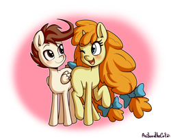 Size: 1854x1490 | Tagged: safe, artist:anibaruthecat, pound cake, pumpkin cake, pegasus, pony, unicorn, comic:incest-d-licious, g4, brother and sister, butt bump, cakecest, duo, female, incest, looking at each other, male, older, older pound cake, older pumpkin cake, one eye closed, raised hoof, ship:caketwincest, shipping, siblings, smiling, straight, teenager, twincest