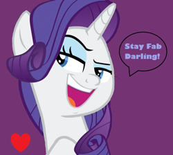 Size: 1182x1060 | Tagged: safe, artist:twilyisbestpone, derpibooru exclusive, edit, edited screencap, screencap, rarity, pony, unicorn, sparkle's seven, darling, dreamworks face, fabulous, female, heart, lidded eyes, mare, open mouth, positive ponies, purple background, raised eyebrow, simple background, smiling, solo, talking to viewer