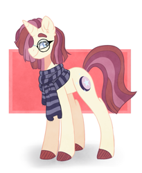 Size: 823x1005 | Tagged: safe, artist:iheyyasyfox, oc, oc only, oc:gabby swirls, pony, unicorn, clothes, female, glasses, mare, offspring, parent:comet tail, parent:moondancer, parents:cometdancer, scarf, solo
