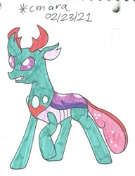 Size: 964x1258 | Tagged: safe, artist:cmara, pharynx, changedling, changeling, g4, gritted teeth, male, prince pharynx, raised hoof, simple background, solo, traditional art, white background