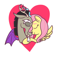 Size: 1200x1200 | Tagged: safe, artist:erynerikard, discord, fluttershy, draconequus, pegasus, pony, g4, digital art, female, heart, hug, male, nuzzling, ship:discoshy, shipping, simple background, straight, transparent background