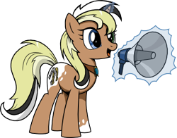 Size: 350x275 | Tagged: safe, artist:isegrim87, oc, oc only, oc:unity (brony fair), pony, unicorn, brony fair, digital art, female, glowing horn, heterochromia, horn, levitation, magic, magic aura, mare, mascot, megaphone, simple background, solo, telekinesis, transparent background