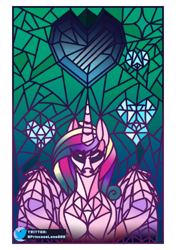 Size: 2039x2894 | Tagged: safe, artist:princessluna325, queen chrysalis, alicorn, pony, g4, crystal heart, disguise, disguised changeling, fake cadance, heart, high res, solo, stained glass, stars