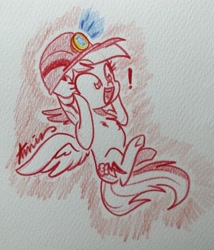 Size: 2603x3035 | Tagged: safe, artist:c.a.m.e.l.l.i.a, rainbow dash, pegasus, pony, g4, cute, dashabetes, flying, high res, surprised, traditional art