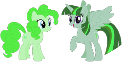 Size: 858x435 | Tagged: safe, artist:cartoonmasterv3, artist:selenaede, pinkie pie, twilight sparkle, alicorn, earth pony, pony, g4, green, holiday, recolor, saint patrick's day, simple background, transparent background, twilight sparkle (alicorn), vector