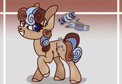 Size: 2388x1639 | Tagged: safe, artist:caramelbolt24, oc, oc only, oc:candied cinnamon, earth pony, pony, chest fluff, ear fluff, earth pony oc, eyelashes, female, grin, heterochromia, magical lesbian spawn, mare, offspring, parent:pinkie pie, parent:rarity, parents:raripie, smiling, solo