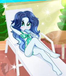 Size: 1448x1668 | Tagged: safe, artist:skyfallfrost, oc, oc only, oc:azure blush, equestria girls, g4, clothes, food, ice cream, one-piece swimsuit, popsicle, sea salt ice cream, solo, swimsuit