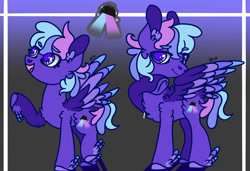 Size: 2388x1637 | Tagged: safe, artist:caramelbolt24, oc, oc:midnight rave, pegasus, pony, abstract background, chest fluff, duo, ear fluff, feathered fetlocks, female, magical lesbian spawn, male, mare, offspring, open mouth, parent:pinkie pie, parent:rainbow dash, parents:pinkiedash, pegasus oc, smiling, stallion, transgender, underhoof, wings