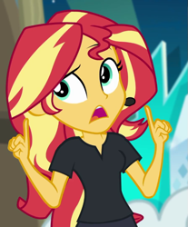 Size: 597x720 | Tagged: safe, screencap, sunset shimmer, all the world's off stage, equestria girls, equestria girls series, g4, all the world's off stage: twilight sparkle, cropped, director shimmer, solo