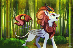 Size: 1280x854 | Tagged: safe, artist:littletigressda, oc, oc only, hybrid, kirin, pony, fanfic:questionable ethics, bamboo, solo