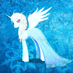 Size: 1500x1500 | Tagged: safe, artist:lone-wolfkay, alicorn, pony, clothes, dress, elsa, female, frozen (movie), ponified, solo