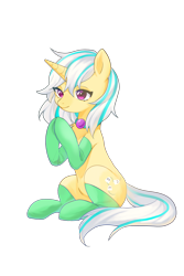 Size: 2048x3075 | Tagged: artist needed, safe, oc, oc only, oc:anna karenna, pony, unicorn, clothes, collar, cute, gem, hands folded, high res, horn, photo, simple background, sit, smiling, socks, solo, transparent background, unicorn oc