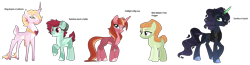 Size: 2188x570 | Tagged: safe, artist:jusenji, oc, oc only, oc:prince sweetsong, oc:raspberry mint, deer, deer pony, dracony, earth pony, hybrid, original species, pony, unicorn, base used, interspecies offspring, magical gay spawn, offspring, parent:big macintosh, parent:king aspen, parent:king sombra, parent:prince blueblood, parent:princess cadance, parent:rainbow dash, parent:soarin', parent:spike, parent:tree hugger, parent:twilight sparkle, parents:aspence, parents:rainbowspike, parents:soarbra, parents:treeblood, parents:twimac, simple background, transparent background