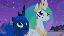 Size: 1920x1080 | Tagged: safe, screencap, princess celestia, princess luna, alicorn, pony, g4, my little pony: friendship is magic, the summer sun setback, 1080p, crown, cute, cutelestia, female, jewelry, lunabetes, mare, regalia, royal sisters, siblings, sisters